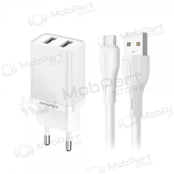 Laturi Awei C15T-EU 2xUSB-A 10W + USB to USB-C cable valkoinen
