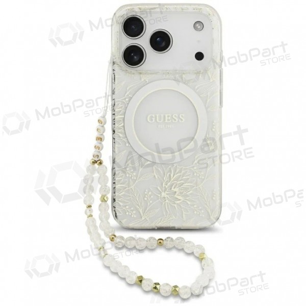 Apple iPhone 18 Pro kotelo - Guess IML Flowers Allover Strap MagSafe (valkoinen)