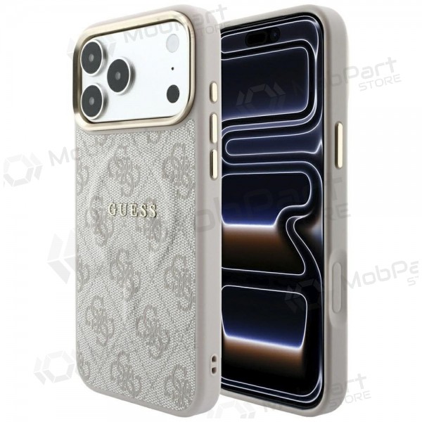 Apple iPhone 18 Pro Max kotelo - Guess PU Leather 4G Gold Frame Embossed MagSafe (vaaleanpunainen)