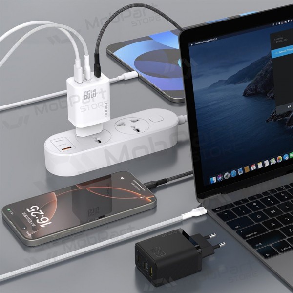 Puhelimen laturi Dudao A28PC 45 W GaN 2x USB-C USB-C-kaapelilla 1 m musta