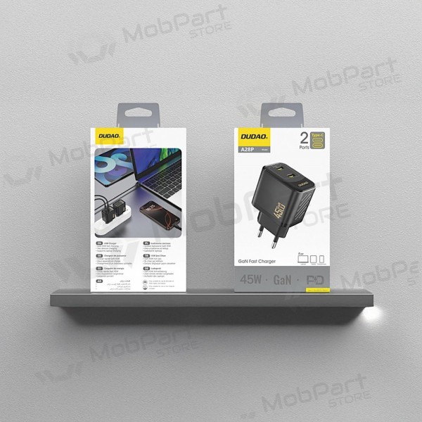 Puhelimen laturi Dudao A28P 45 W GaN 2x USB-C musta