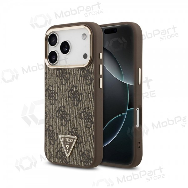 Apple iPhone 18 Pro Max kotelo - Guess PU Leather 4G Strass Triangle Logo Gold Frame MagSafe (ruskea)