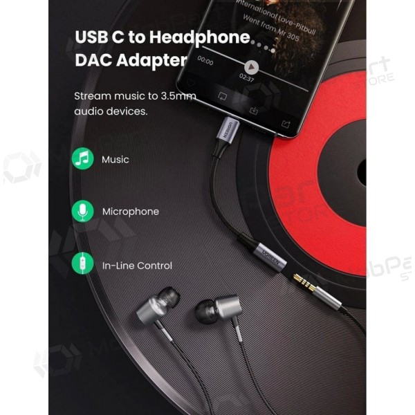 Ugreen AV161 USB-C–3,5 mm harmaa äänisovitin