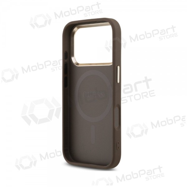 Apple iPhone 18 Pro Max kotelo - Guess PU Leather 4G Strass Triangle Logo Gold Frame MagSafe (ruskea)
