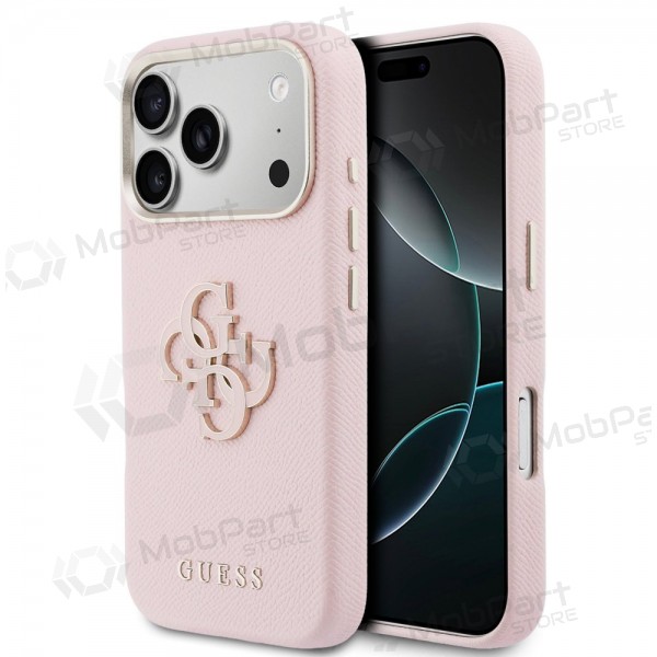 Apple iPhone 17 Pro Max kotelo - Guess PU Grained 4G Resin Metal Logo (vaaleanpunainen)