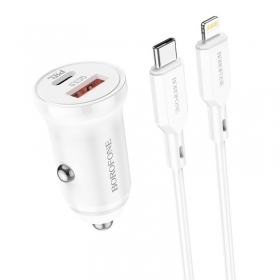 Laturi automobilinis Borofone BZ18A USB-A/Type-C PD20W+QC3.0 + Lightning (valkoinen)