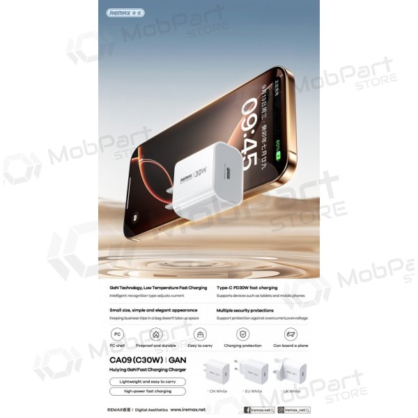 Puhelimen laturi Remax CA09 30 W USB-C valkoinen