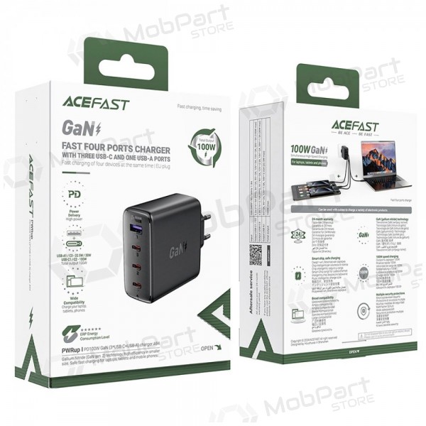 Puhelinlaturi Acefast A94 100 W GaN 3x USB-C + USB-A musta