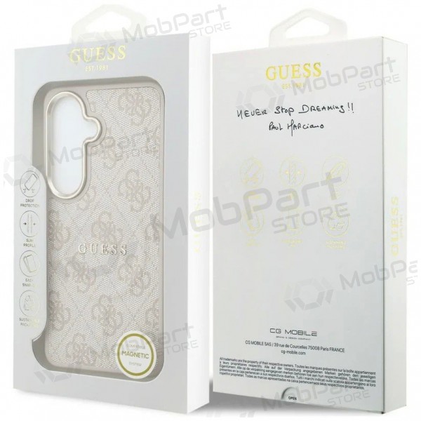 Samsung Galaxy S26 kotelo - Guess PU Leather 4G Gold Frame Magnetic (vaaleanpunainen)