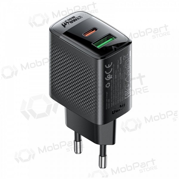 Laturi Acefast A98 30W GaN USB-C/USB-A musta