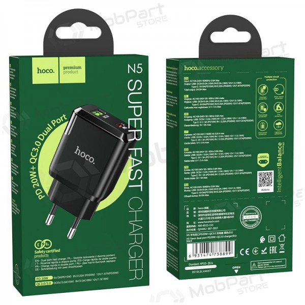 Laturi Hoco N5 USB Quick Charge 3.0 + PD 20W (3.1A) (musta)
