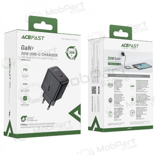Laturi buitinis Acefast A21 30W GaN USB-C musta