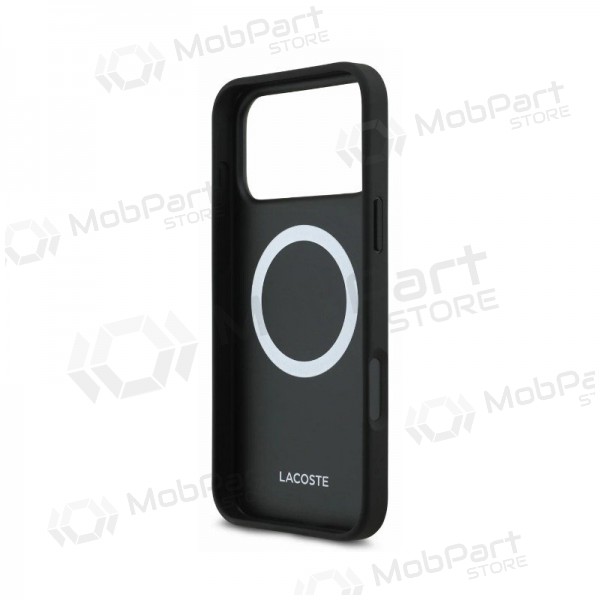 Apple iPhone 18 Pro kotelo - Lacoste PVC Petit Pique Semi Wrap Embossed MagSafe (musta)