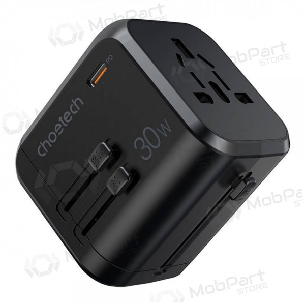Yleinen kelioninis laturi Choetech PD5008 30W USB-C/3xUSB-A musta