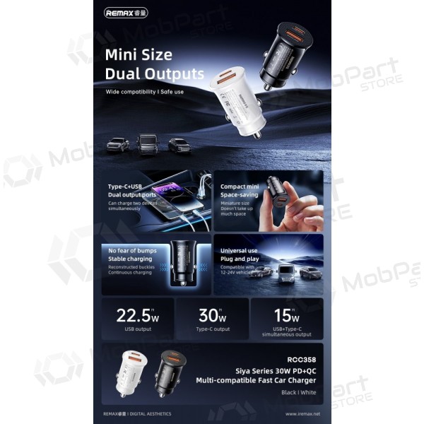 Autolaturi Remax RCC358 30W USB-C/USB-A musta