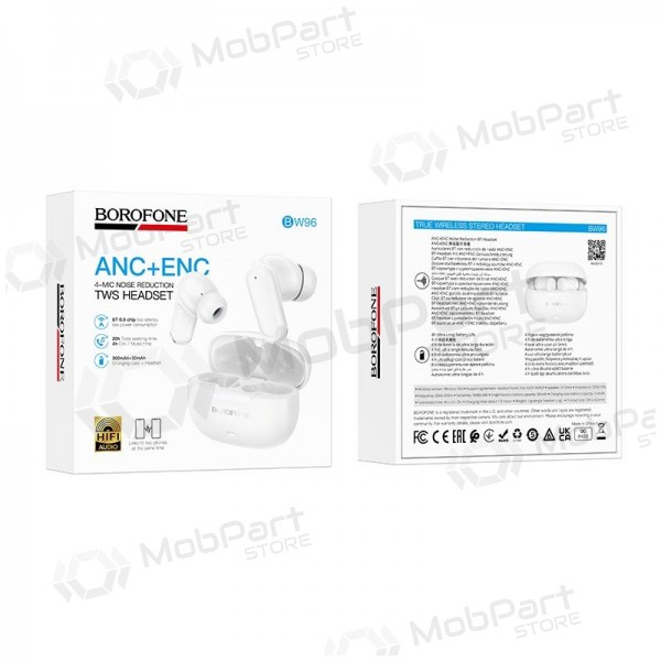 Langattomat Borofone BW96 Bluetooth ANC ENC USB-C -kuulokkeet, valkoinen