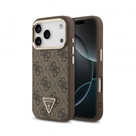 Apple iPhone 18 Pro kotelo - Guess PU Leather 4G Strass Triangle Logo Gold Frame MagSafe