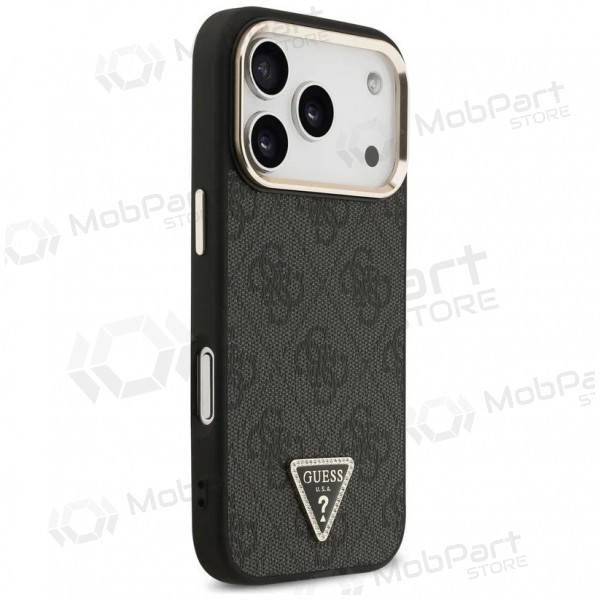 Apple iPhone 17 Pro Max kotelo - Guess PU Leather 4G Strass Triangle Logo Gold Frame MagSafe (musta)
