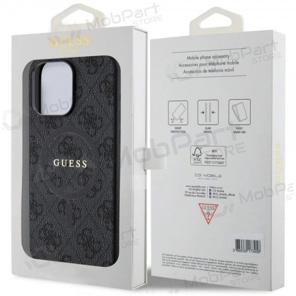 Apple iPhone 15 Pro Max kotelo - Guess PU Leather 4G Colored Ring MagSafe (musta)