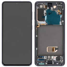 Ekranas Samsung G991 S21 5G su lietimui jautriu stikliuku ja rėmeliu Phantom Grey alkuperäinen (service pack)