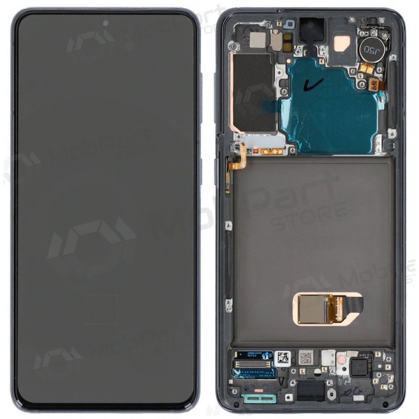 Ekranas Samsung G991 S21 5G su lietimui jautriu stikliuku ja rėmeliu Phantom Grey alkuperäinen (service pack)