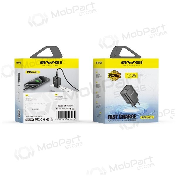 Puhelimen laturi Awei PD61-EU 20 W USB-C valkoinen