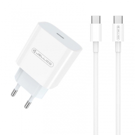 Laturi Jellico AK180 20W USB-C + USB-C to USB-C cable 1.0m valkoinen