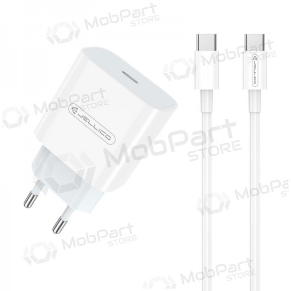 Laturi Jellico AK180 20W USB-C + USB-C to USB-C cable 1.0m valkoinen