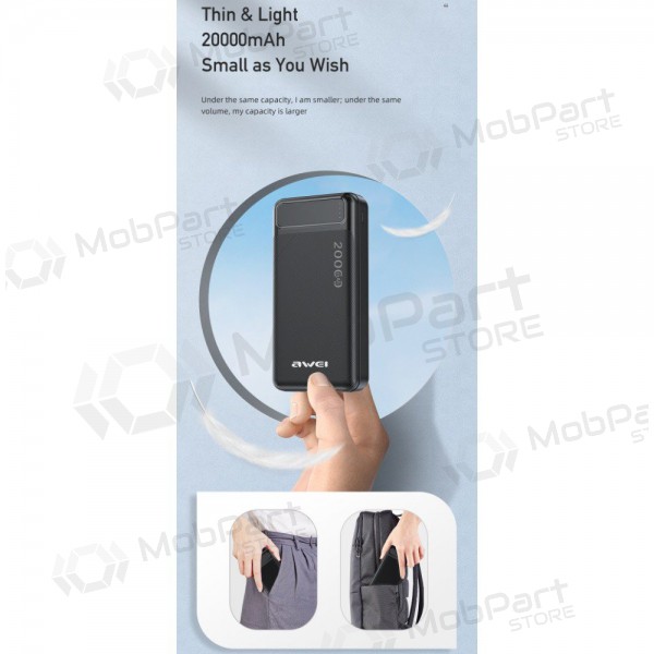 Ulkoinen paristo Power Bank Awei P6K 5V/2.1A 20000mAh musta