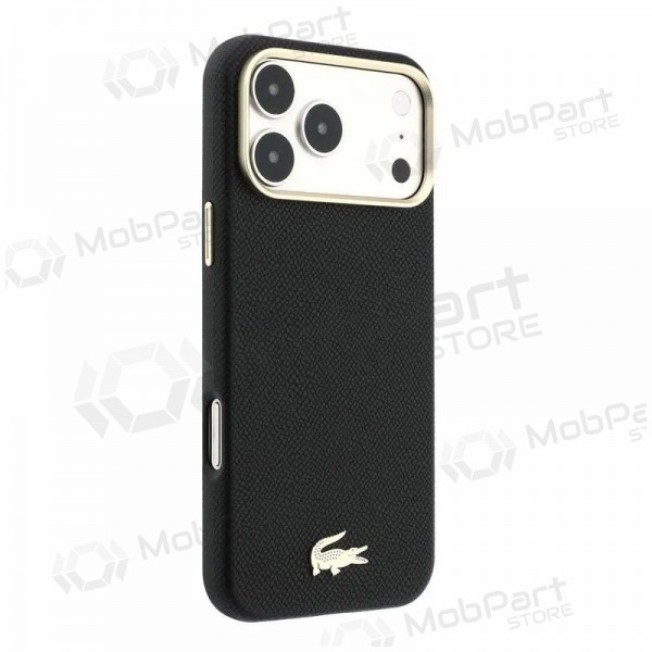 Apple iPhone 18 Pro kotelo - Lacoste PU Leather Champs Elysees Gold Logo MagSafe (musta)