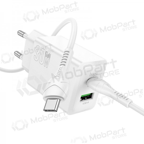 Puhelinlaturi Hoco N71 30 W GaN USB-C + USB-A USB-C-kaapelilla 1 m valkoinen