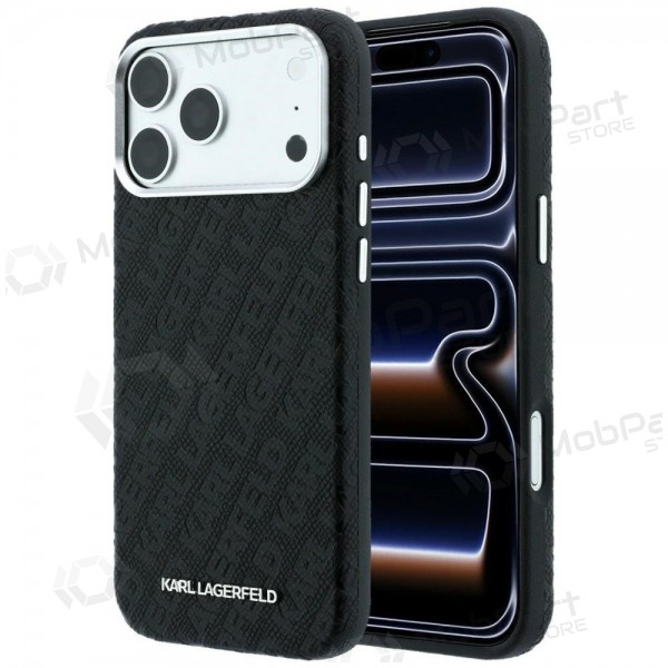 Apple iPhone 18 Pro Max kotelo - Karl Lagerfeld PU Grained Allover Semi Wrap MagSafe (musta)
