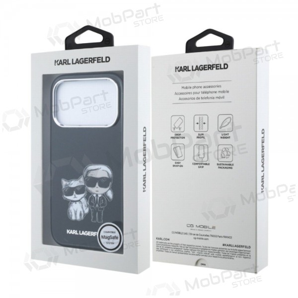 Apple iPhone 18 Pro kotelo - Karl Lagerfeld PU Semi Wrap Smooth Sketch Bodies MagSafe (musta)
