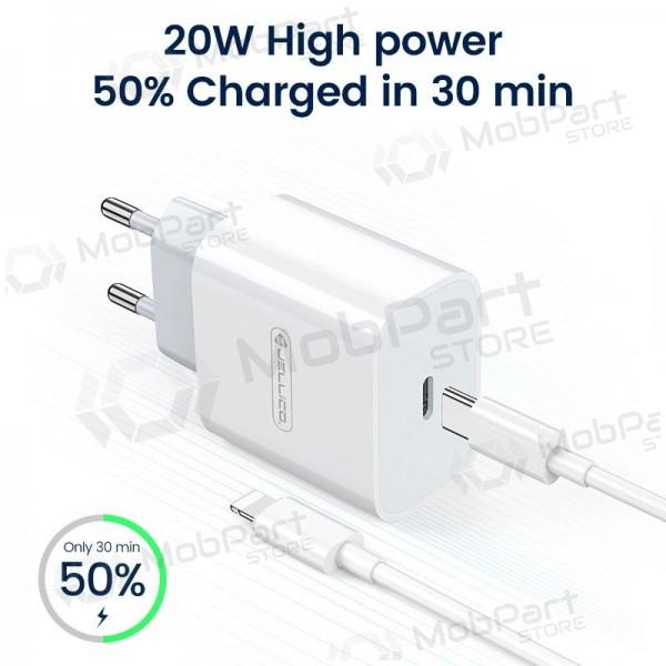 Laturi Jellico AK180 20W USB-C + USB-C to Lightning cable 1.0m valkoinen
