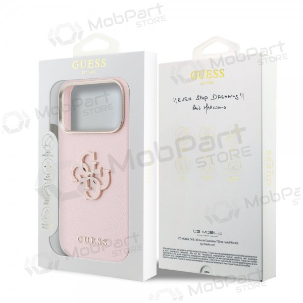 Apple iPhone 17 Pro Max kotelo - Guess PU Grained 4G Resin Metal Logo (vaaleanpunainen)