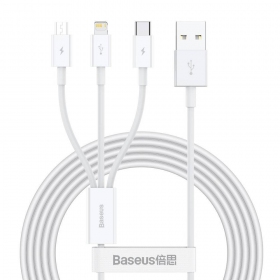 Kaapeli Baseus Superior USB - microUSB+Lightning+Type-C 3.5A 1.5m (valkoinen) CAMLTYS-02