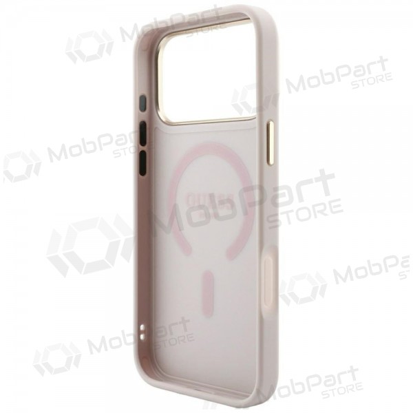 Apple iPhone 18 Pro Max kotelo - Guess PU Leather 4G Gold Frame Embossed MagSafe (vaaleanpunainen)