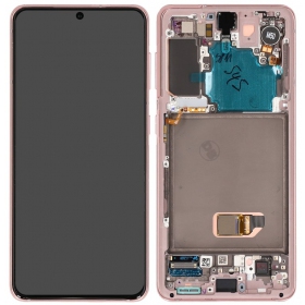 Ekranas Samsung G991 S21 5G su lietimui jautriu stikliuku ja rėmeliu Phantom Pink alkuperäinen (service pack)