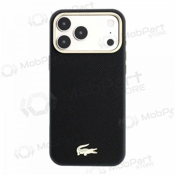 Apple iPhone 18 Pro kotelo - Lacoste PU Leather Champs Elysees Gold Logo MagSafe (musta)
