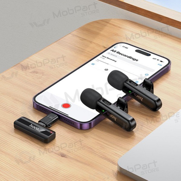 Belaidžių mikrofonų rinkinys Hoco L20A USB-C/Lightning musta