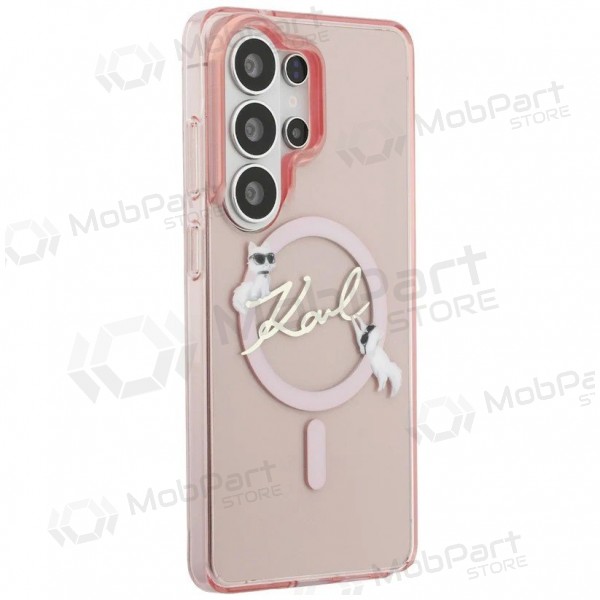 Samsung Galaxy S26 Ultra kotelo - Karl Lagerfeld IML Choupette Karl Script Logo Magnetic (vaaleanpunainen)