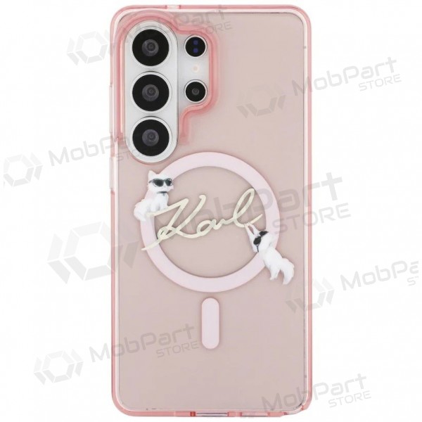 Samsung Galaxy S26 Ultra kotelo - Karl Lagerfeld IML Choupette Karl Script Logo Magnetic (vaaleanpunainen)