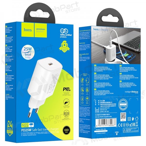 Puhelimen laturi Hoco N22 25 W USB-C valkoinen