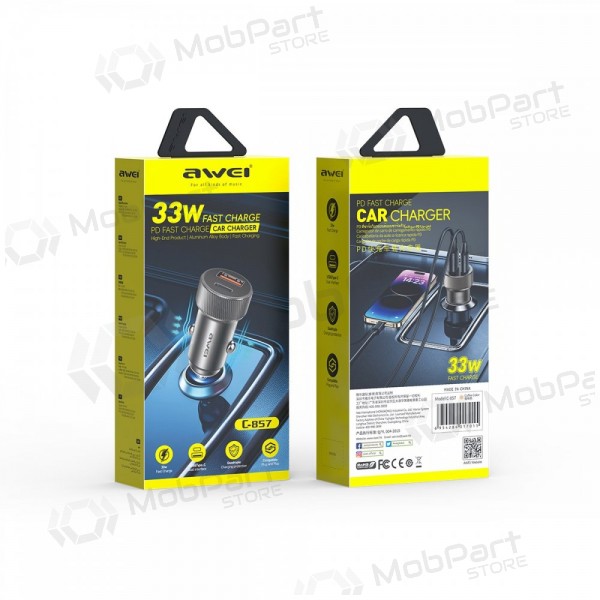 Autolaturi Awei C-857 33W USB-C/USB-A musta