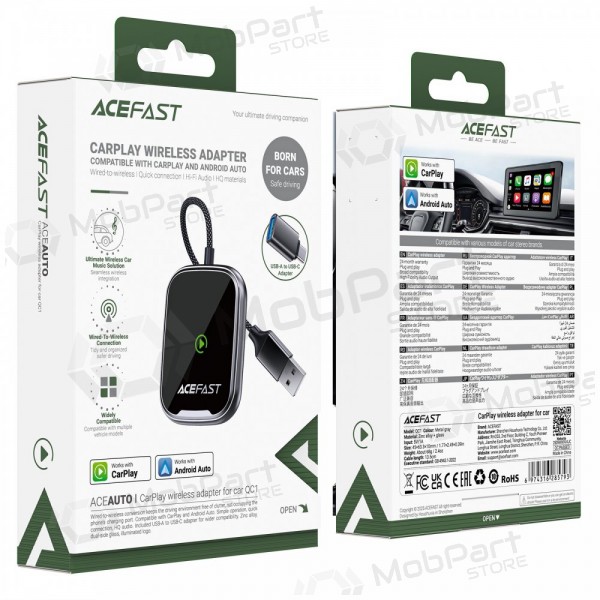 CarPlay-adapteri Acefast QC1 langaton Android Auto musta