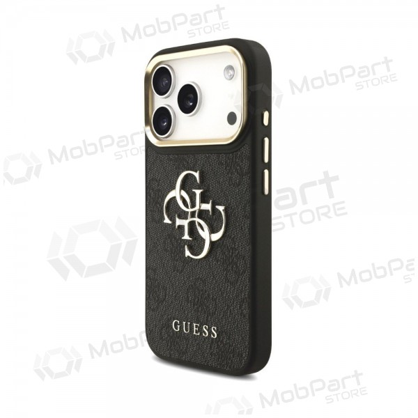 Apple iPhone 18 Pro kotelo - Guess PU Leather 4G Metal Logo Gold Frame (musta)
