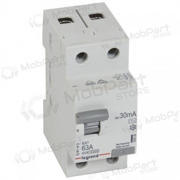 Vikavirtarele RCD RX Legrand 402026 - AC, 63A, 2P, 30mA, 230V