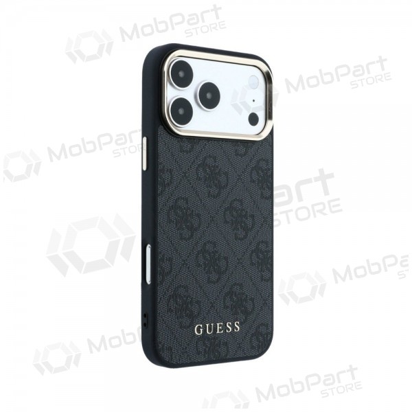 Apple iPhone 18 Pro kotelo - Guess PU Leather 4G Gold Frame MagSafe (musta)