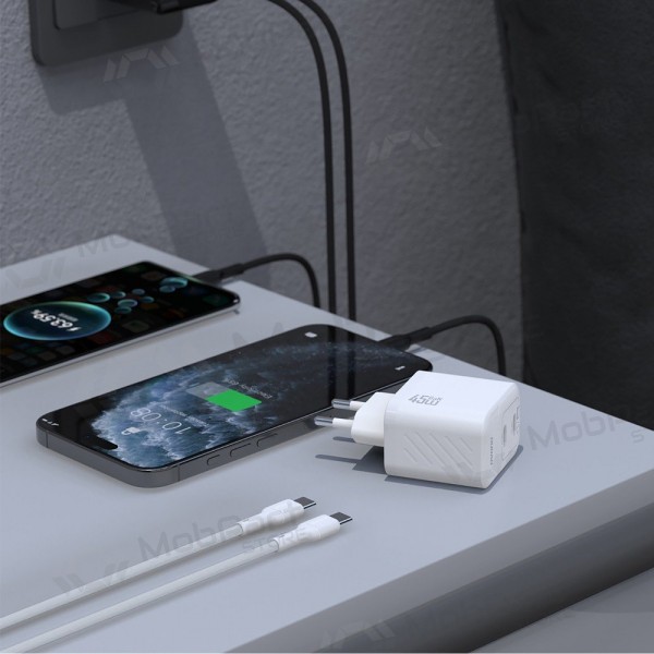 Puhelinlaturi Dudao A28PC 45 W GaN 2x USB-C USB-C-kaapelilla 1 m valkoinen