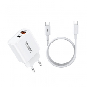 Puhelimen laturi Remax RP-U120 20 W USB-C + USB-A USB-C-kaapelilla 1 m valkoinen